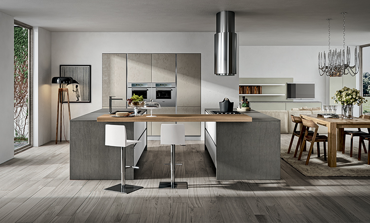 Cuisine industrielle de marque Home cuisines en stratifié et plan de travail en Dekton et bois massif