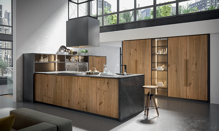 Cuisine industrielle de marque Oldline cuisines en bois massif et plan de travail en Dekton